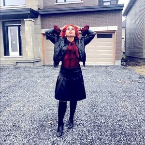 Vintage leather bomber jacket in black